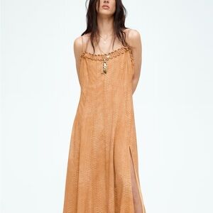 Tan Sleeveless Midi Dress